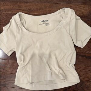 Garage Women's Cream Scoop Neck Ribbed Tee
